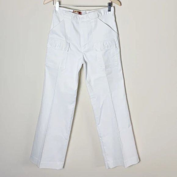 Vintage 70s white trouser pants. Nautical inspired high waisted cargo pants. 30 - Picture 3 of 6